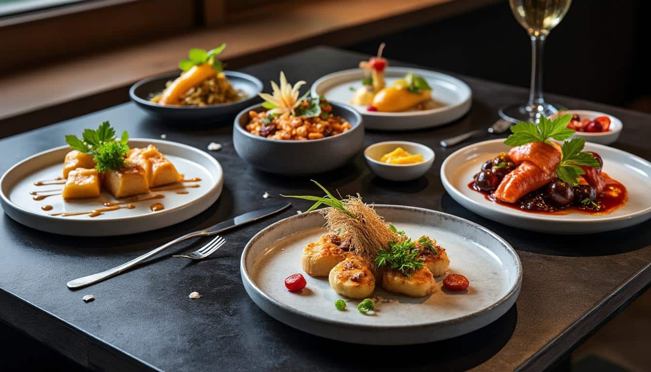 découvrez un menu dégustation exceptionnel structuré autour de sept plats créatifs, offrant une expérience culinaire raffinée et surprenante.